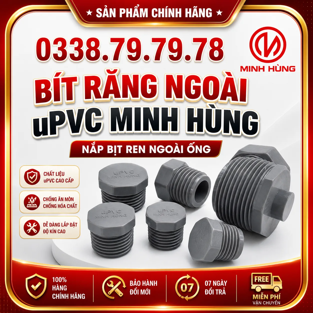 Bít răng ngoài uPVC Minh Hùng – Nắp bịt ren ngoài ống
