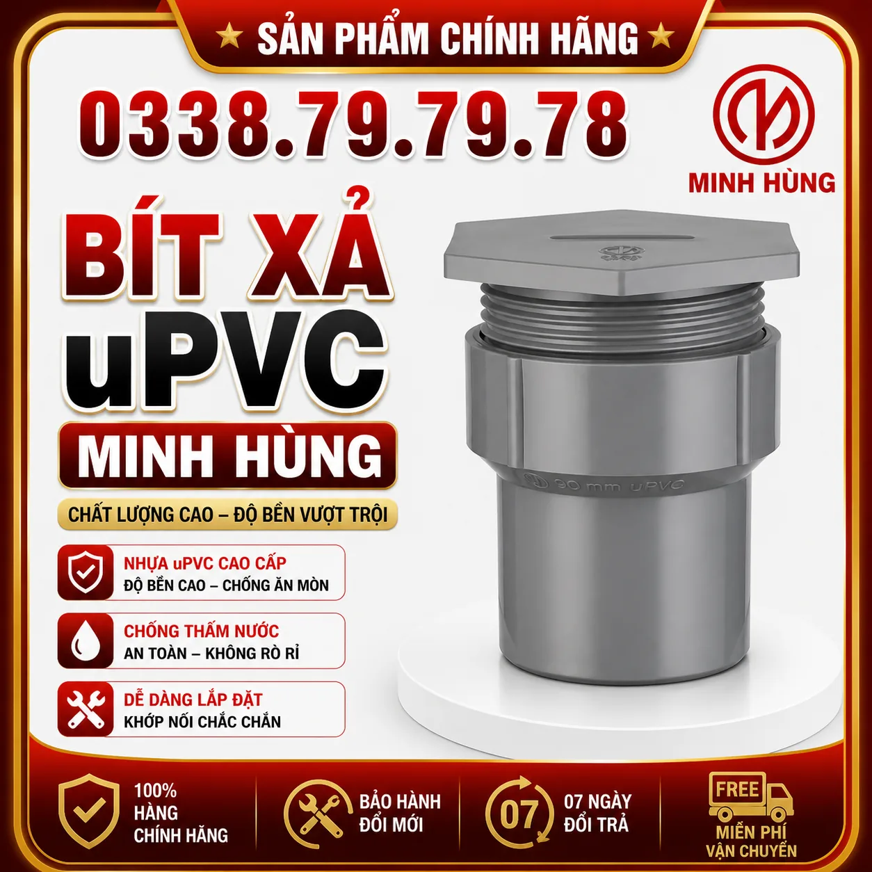 Bít xả uPVC Minh Hùng – Phụ kiện xả cặn đường ống