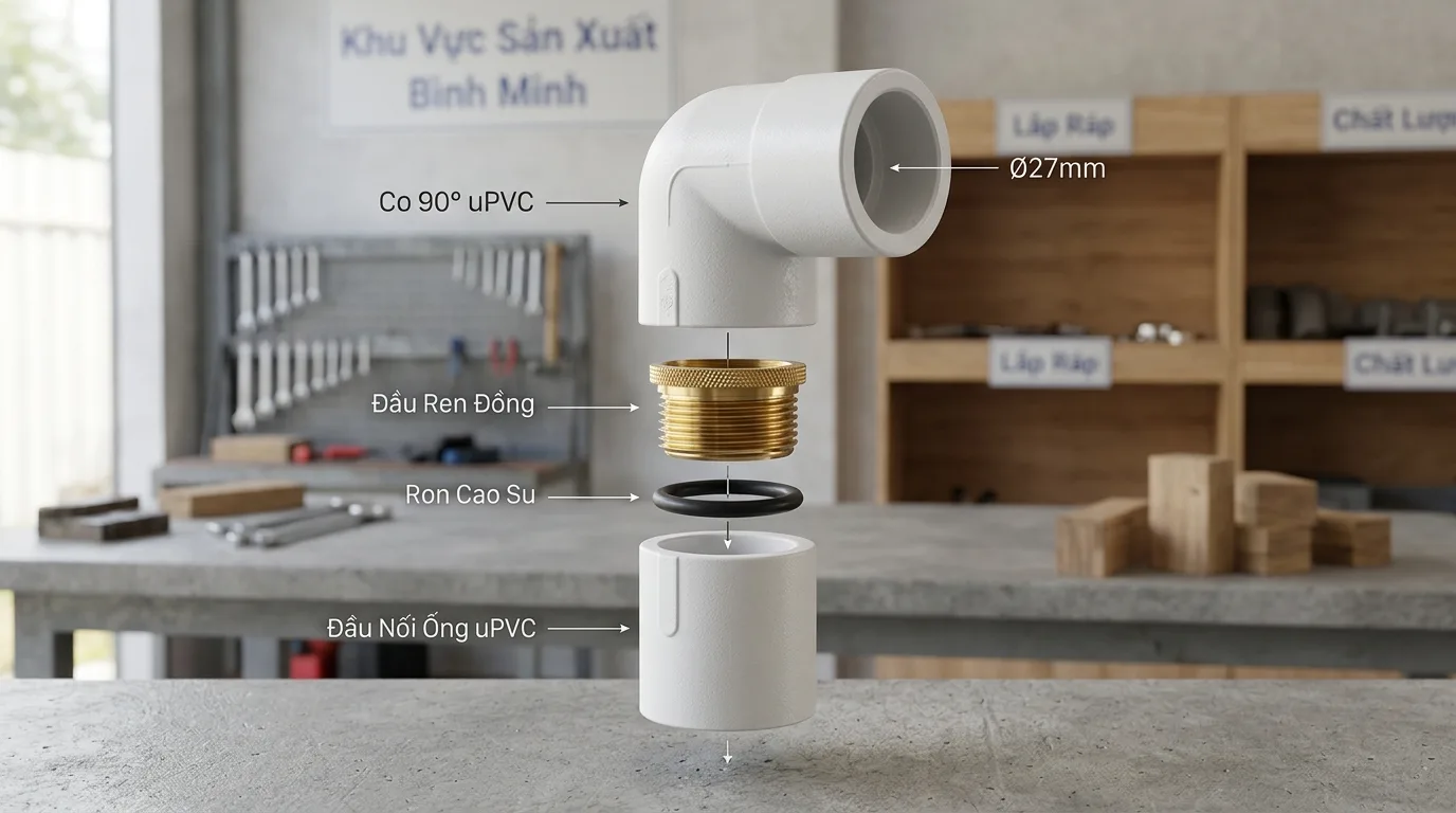 Ảnh minh hoạ: Cấu tạo co răng trong thau uPVC Minh Hùng