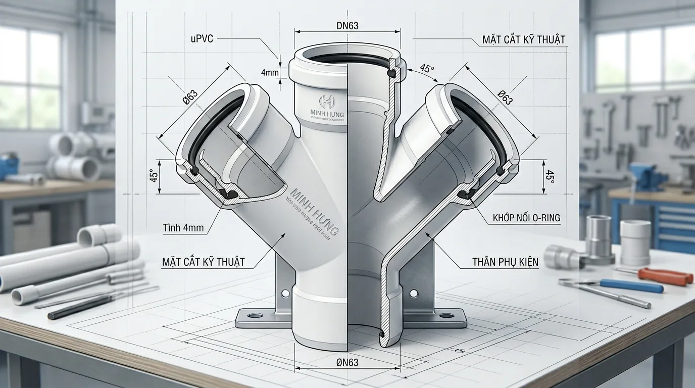 Ảnh minh hoạ: Cấu tạo phụ kiện chữ Y uPVC Minh Hùng