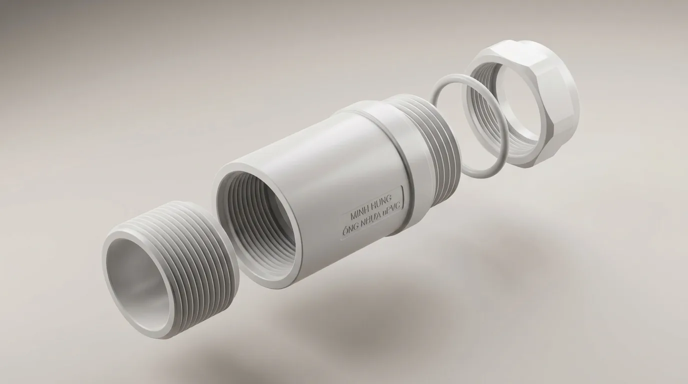 Ảnh minh hoạ: Cấu tạo phụ kiện nối răng ngoài uPVC Minh Hùng