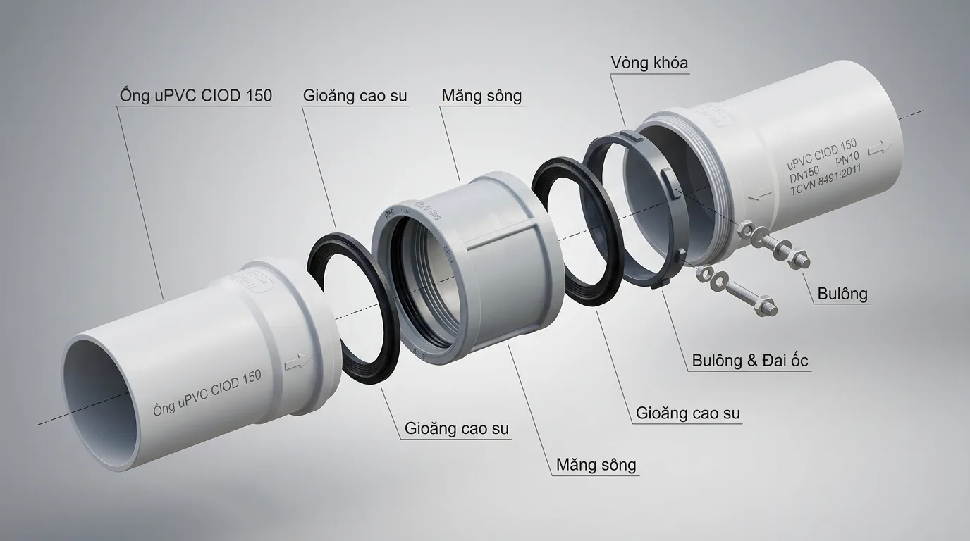 Ảnh minh hoạ: Cấu tạo phụ kiện nối uPVC CIOD 150