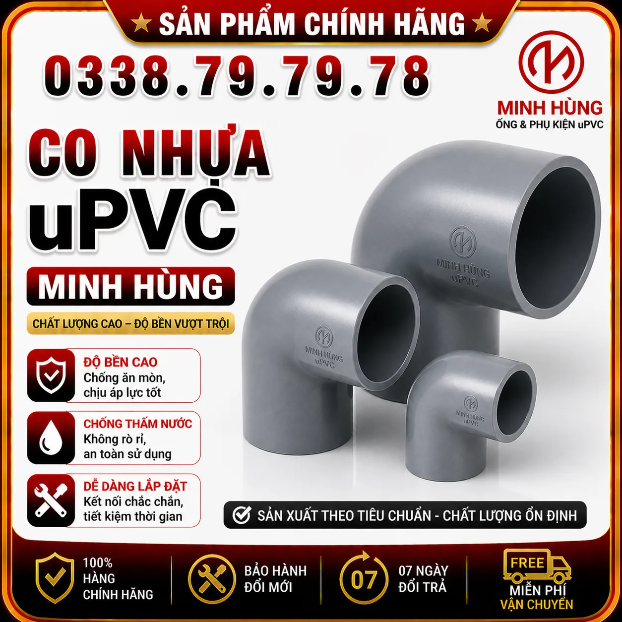 Co nhựa uPVC Minh Hùng – Phụ kiện co ống nhiều kích thước