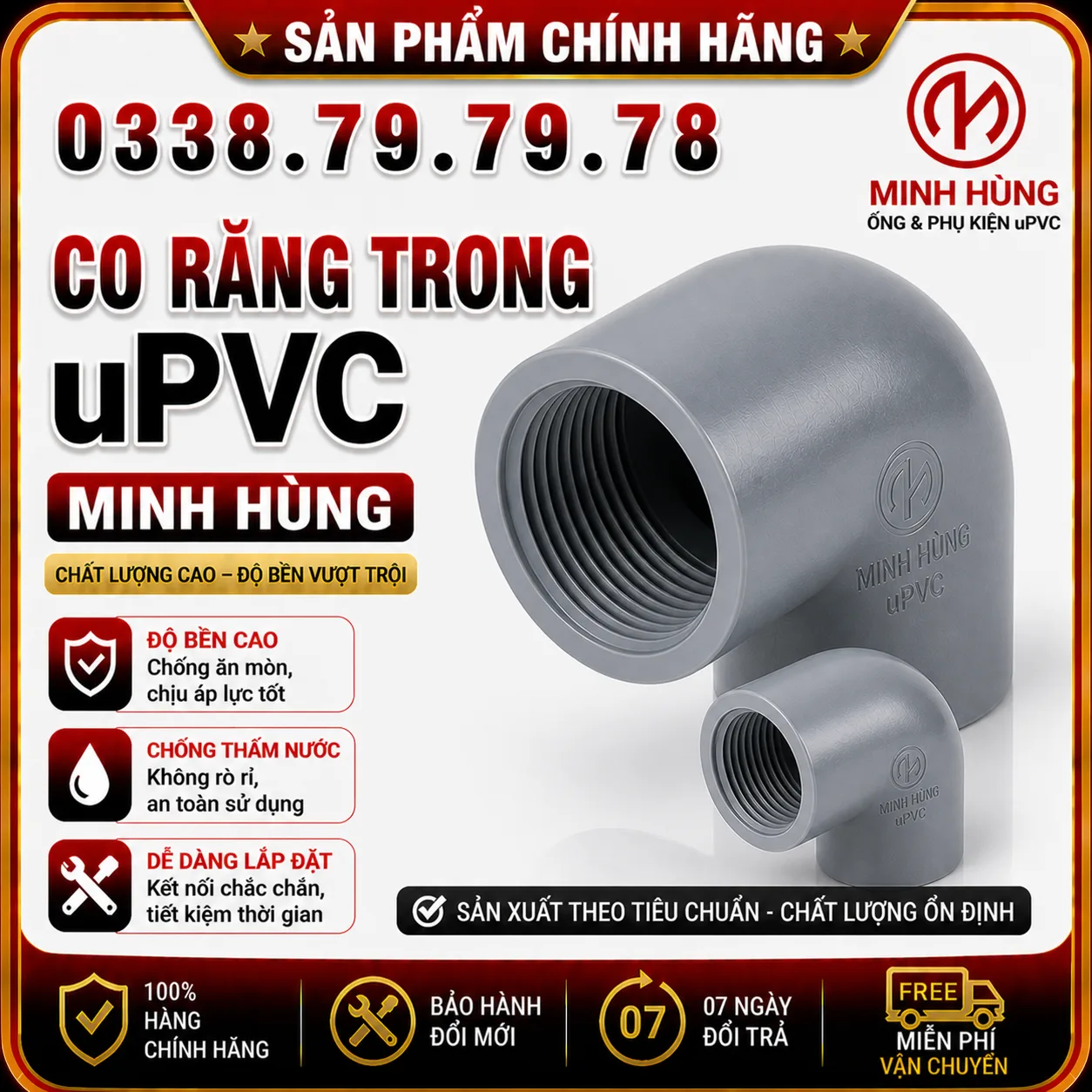 Co răng trong uPVC Minh Hùng – Phụ kiện nối ren trong ống nước