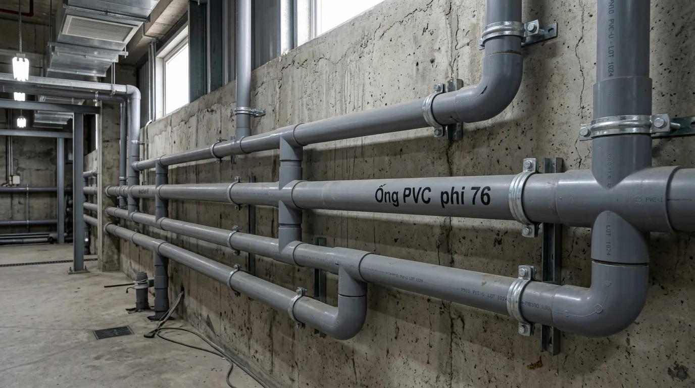 Hệ thống ống PVC 76mm lắp đặt trong công trình cấp nước