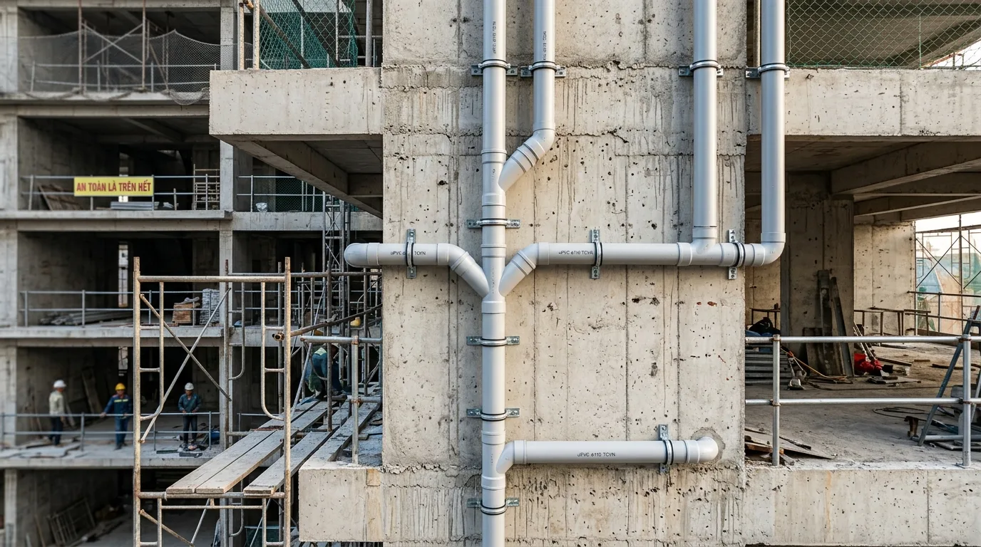 Ảnh minh hoạ: Hệ thống ống uPVC φ110 trong công trình xây dựng