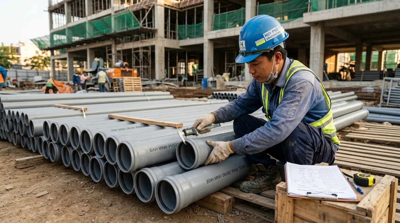 Ảnh minh hoạ: Kiểm tra chất lượng ống nhựa trước khi lắp đặt