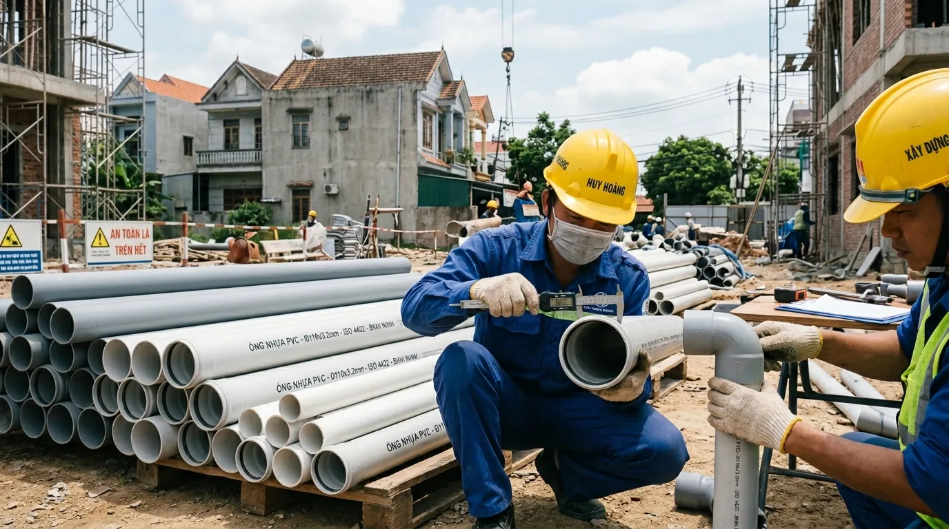 Ảnh minh hoạ: Kiểm tra chất lượng ống nhựa trước khi lắp đặt