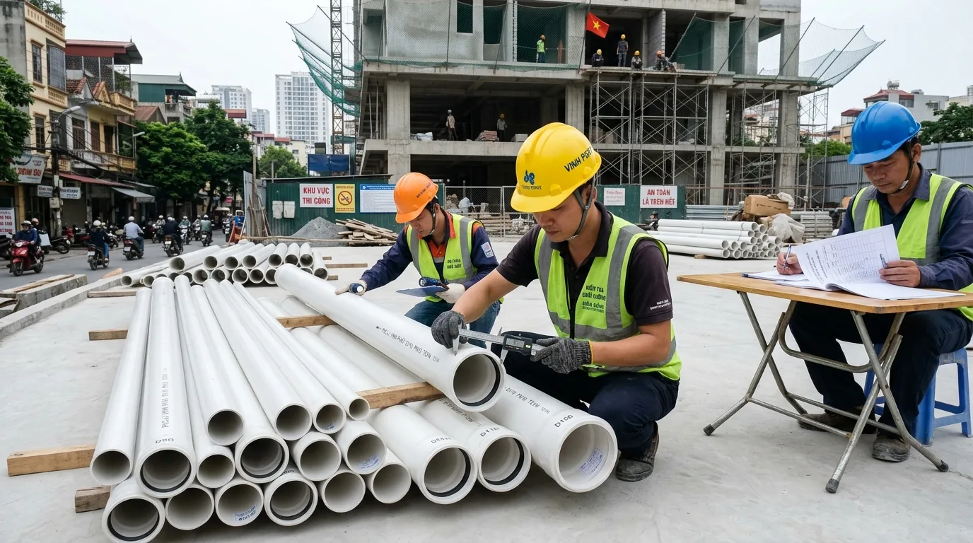 Ảnh minh hoạ: Kiểm tra chất lượng ống nhựa uPVC trước khi lắp đặt