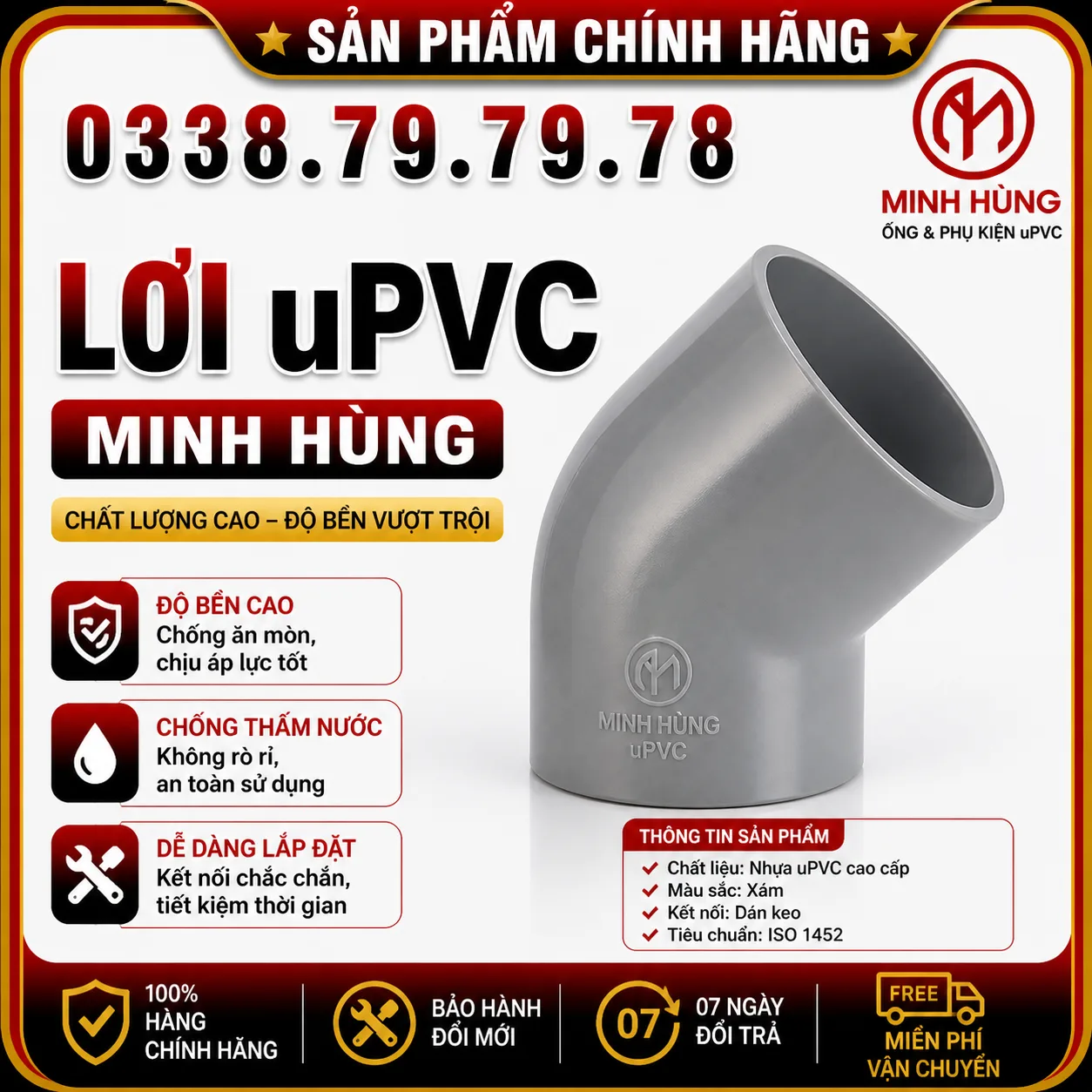Lơi uPVC Minh Hùng chính hãng bền chắc cho hệ ống