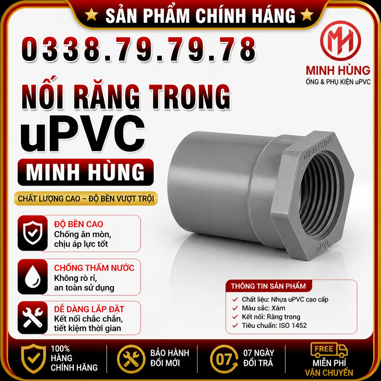 Nối răng trong uPVC Minh Hùng – Phụ kiện ren trong bền chắc