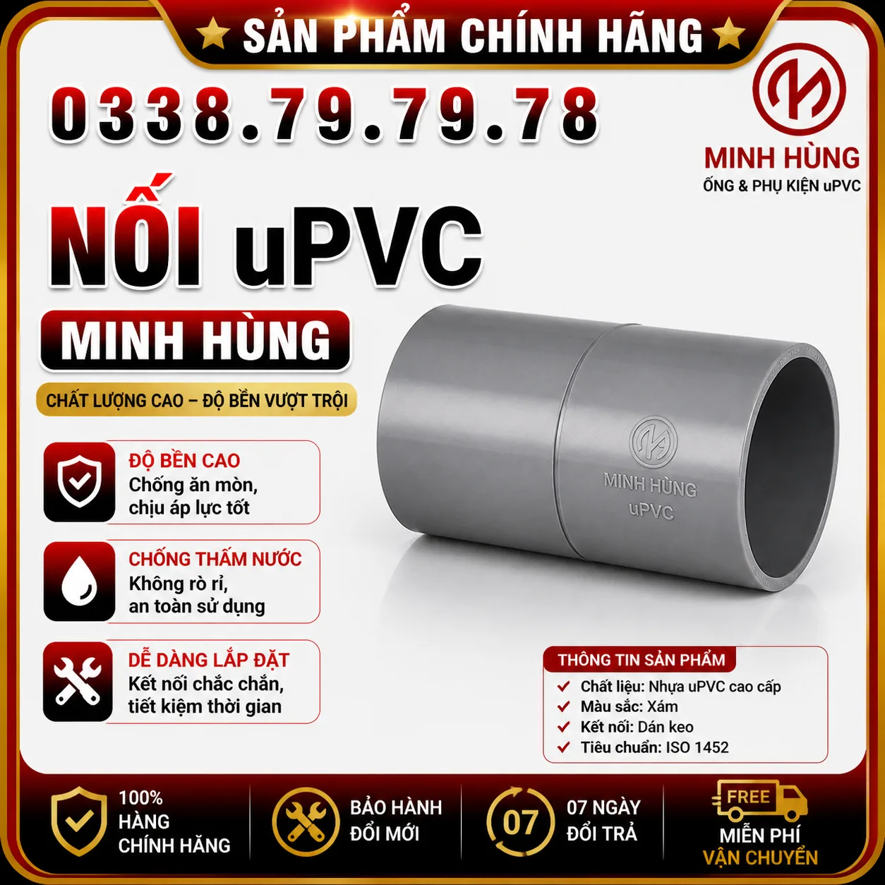 Nối uPVC Minh Hùng – Khớp nối ống nhựa thẳng bền