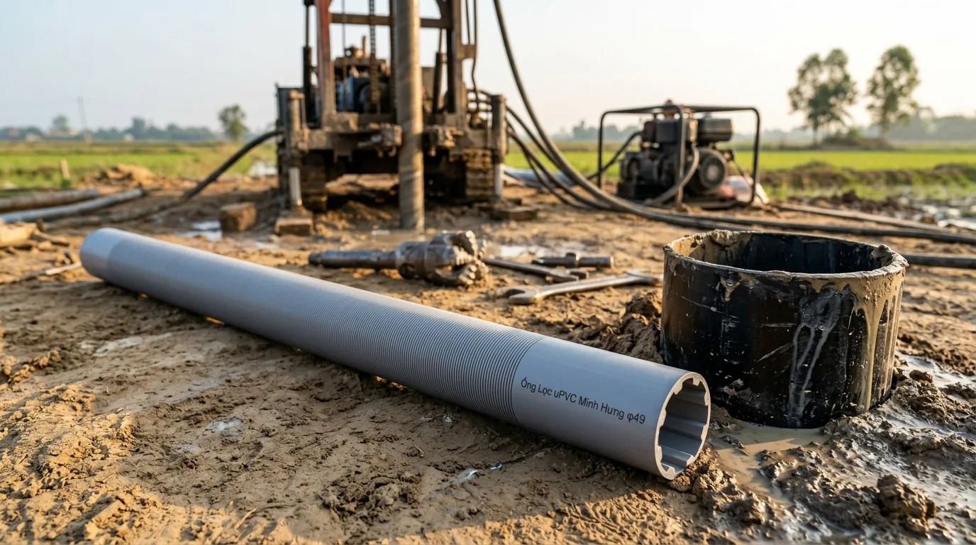 Ống lọc uPVC φ49 Minh Hùng dùng cho giếng khoan lọc nước bền