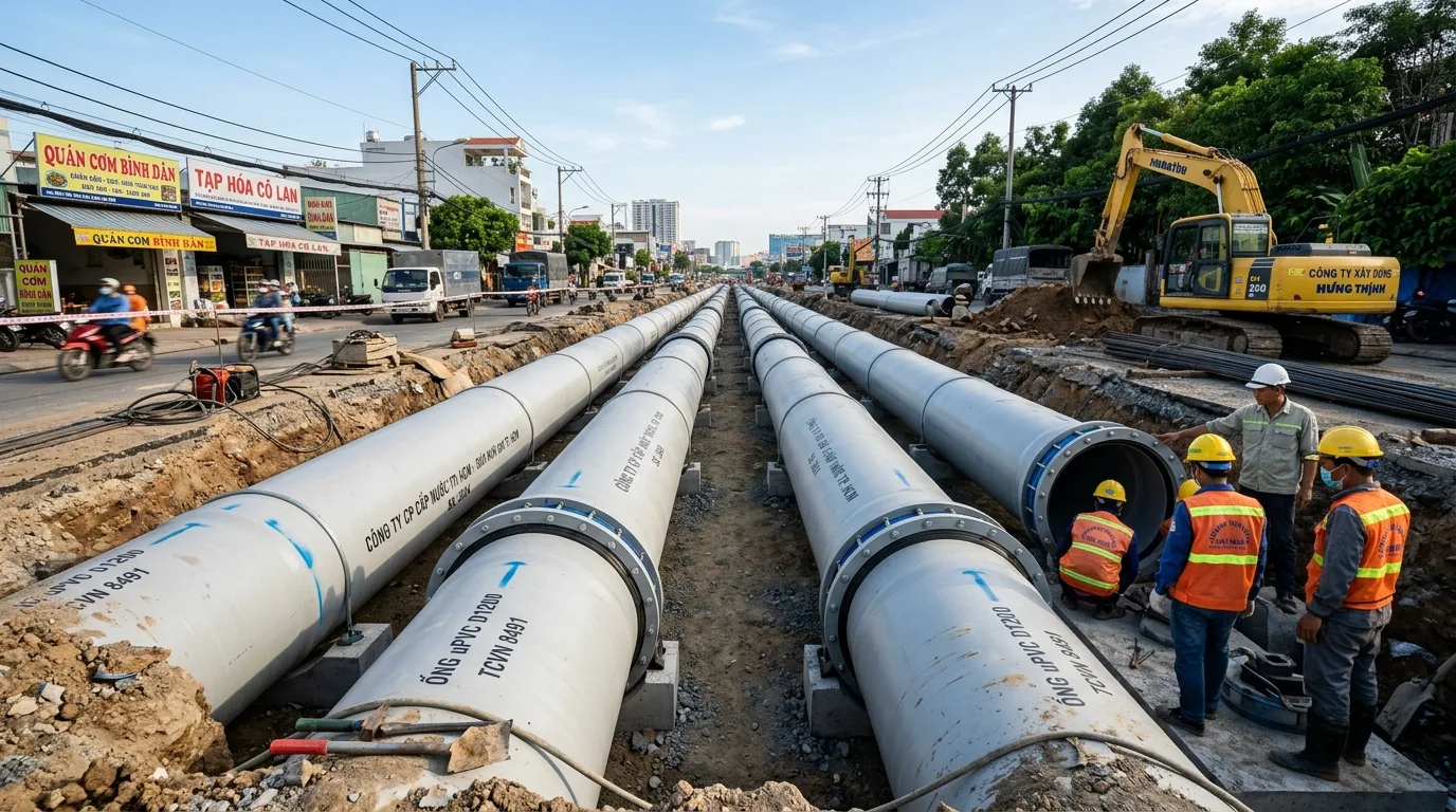 Ảnh minh hoạ: Ống nhựa uPVC đường kính lớn dùng trong hệ thống cấp nước