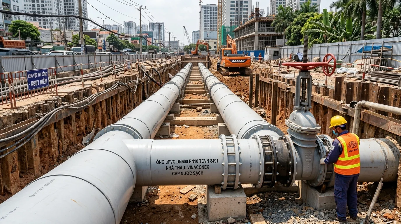 Ảnh minh hoạ: Ống nhựa uPVC đường kính lớn sử dụng trong hệ thống cấp nước