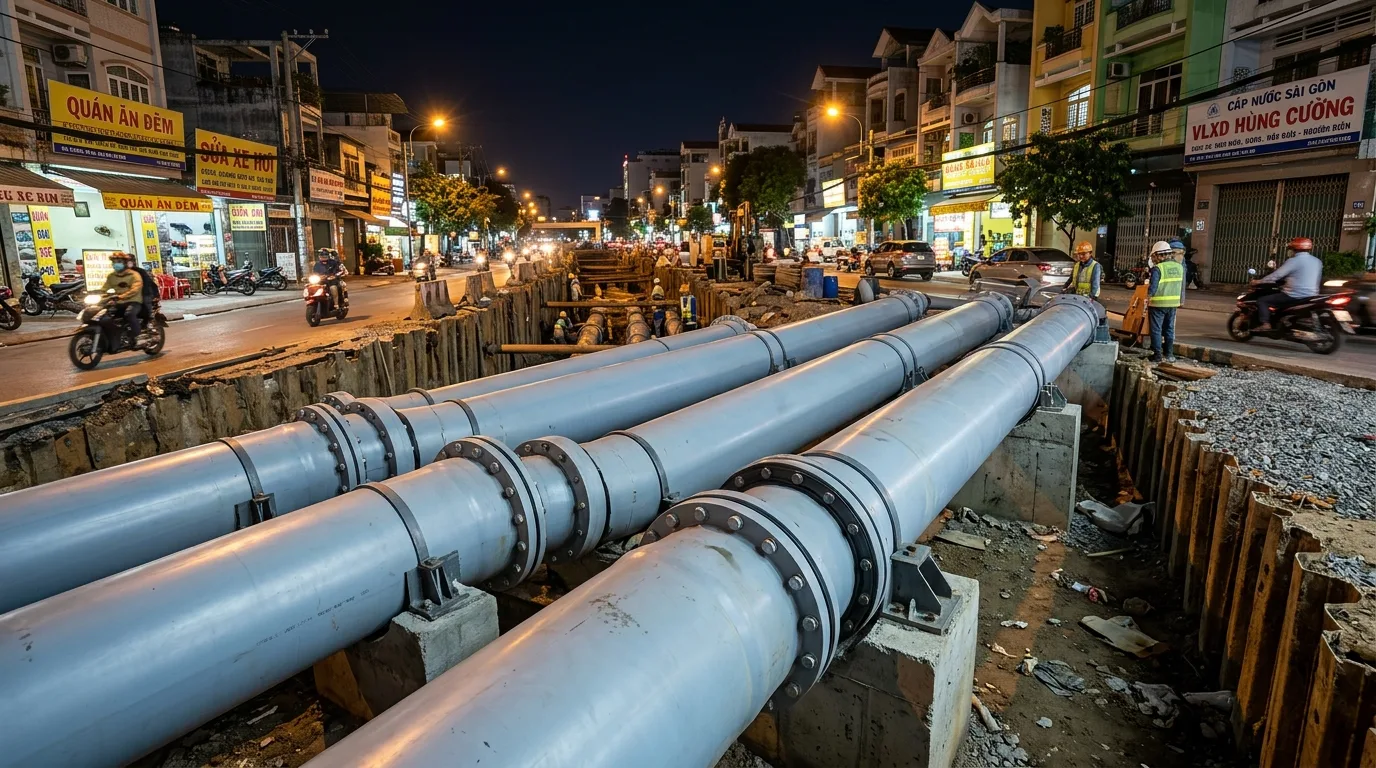 Ảnh minh hoạ: Ống nhựa uPVC đường kính lớn sử dụng trong hệ thống cấp nước hạ tầng