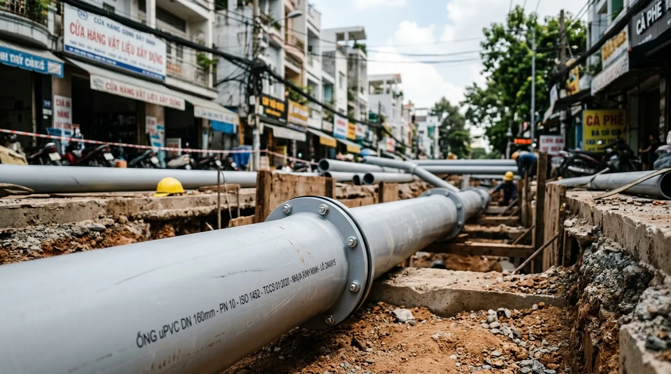 Ảnh minh hoạ: Ống nhựa uPVC phi 160 sử dụng trong hệ thống cấp nước