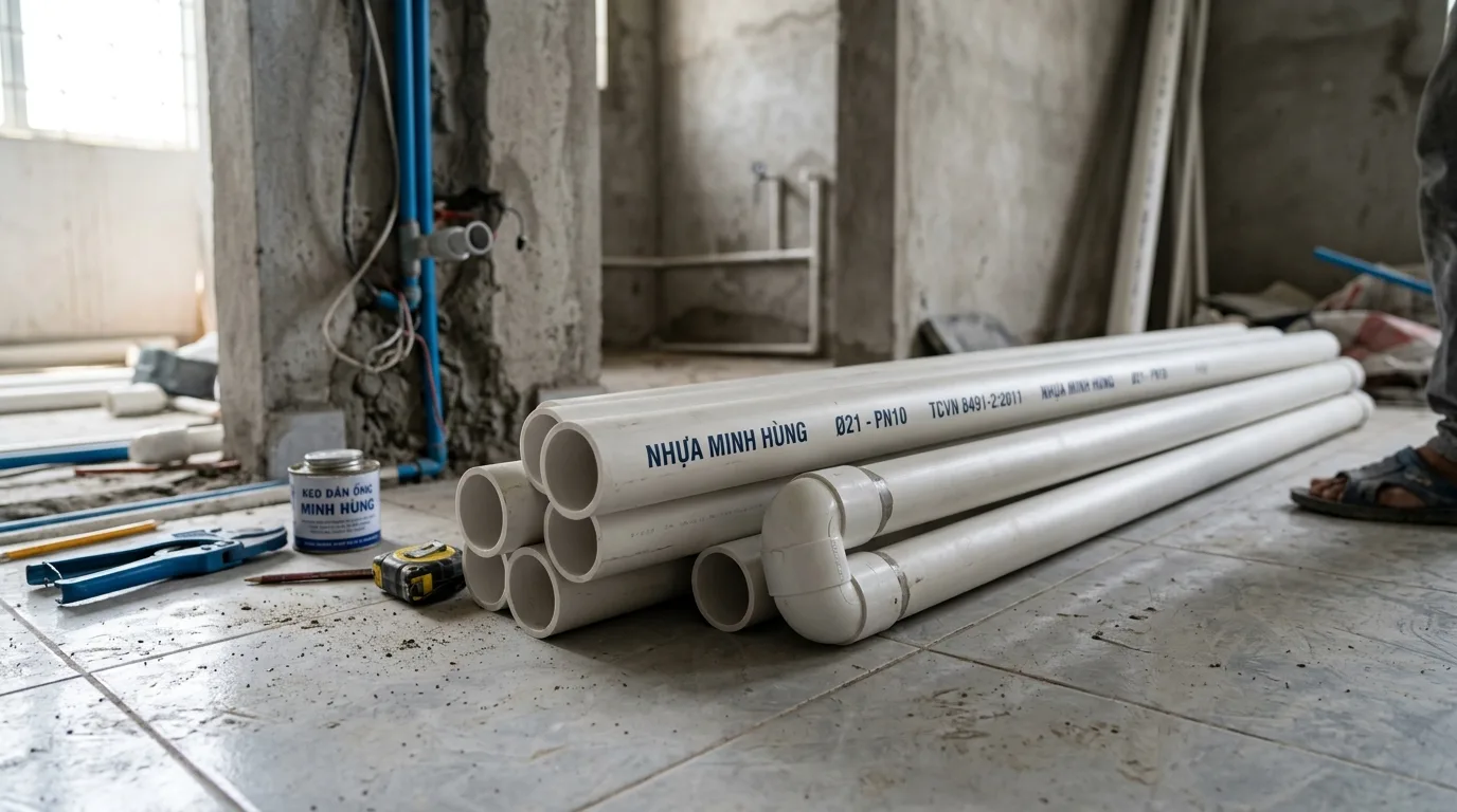 Ảnh minh hoạ: Ống nhựa uPVC phi 21 Minh Hùng sử dụng trong hệ thống cấp nước