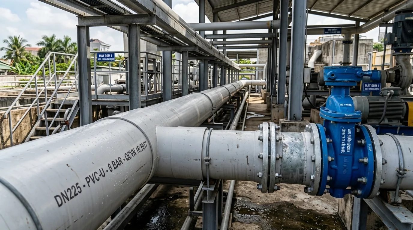 Ảnh minh hoạ: Ống nhựa uPVC phi 225 sử dụng trong hệ thống cấp nước công nghiệp