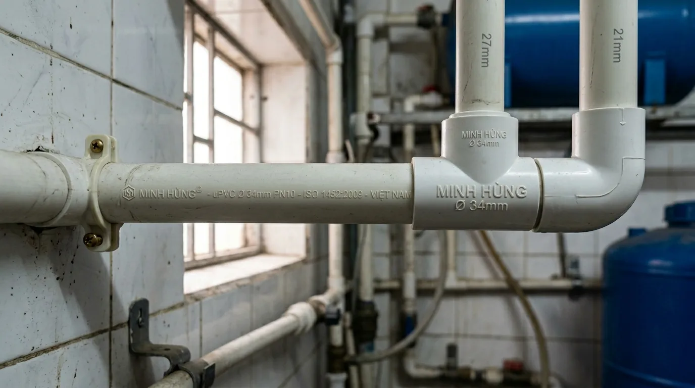 Ảnh minh hoạ: Ống nhựa uPVC phi 34 Minh Hùng dùng trong hệ thống cấp nước