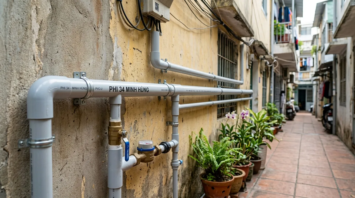 Ảnh minh hoạ: Ống nhựa uPVC phi 34 Minh Hùng trong hệ thống cấp nước