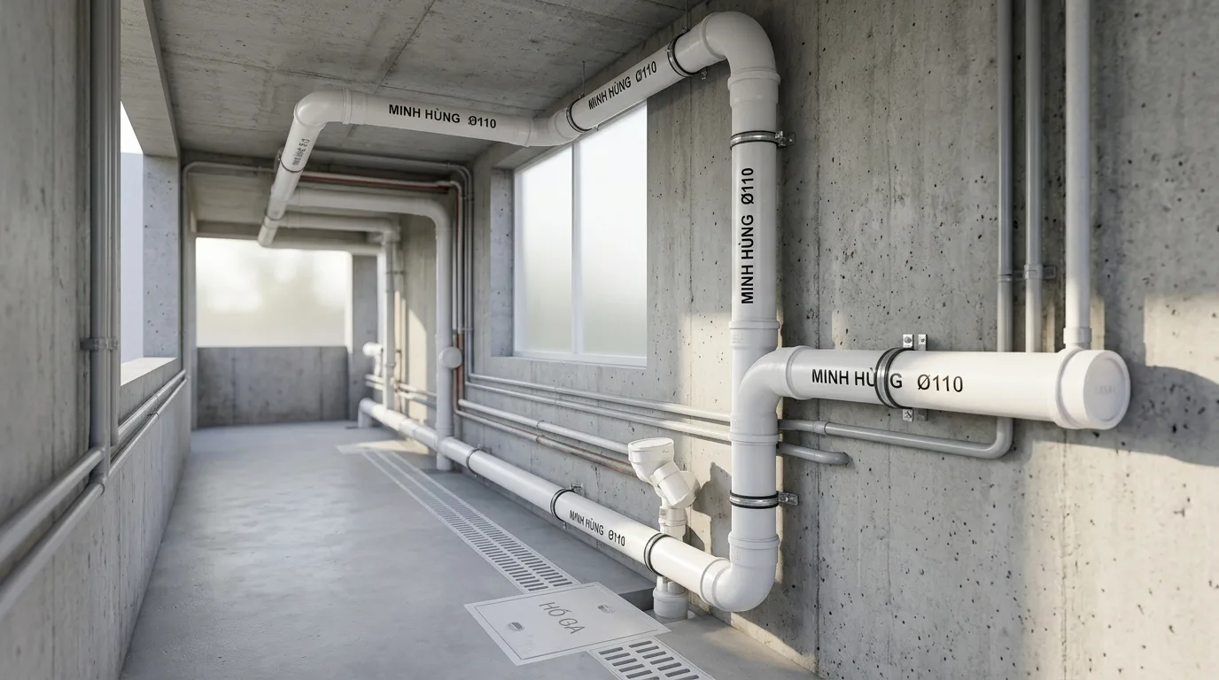Ảnh minh hoạ: Ống nhựa uPVC φ110 Minh Hùng sử dụng trong hệ thống thoát nước công trình