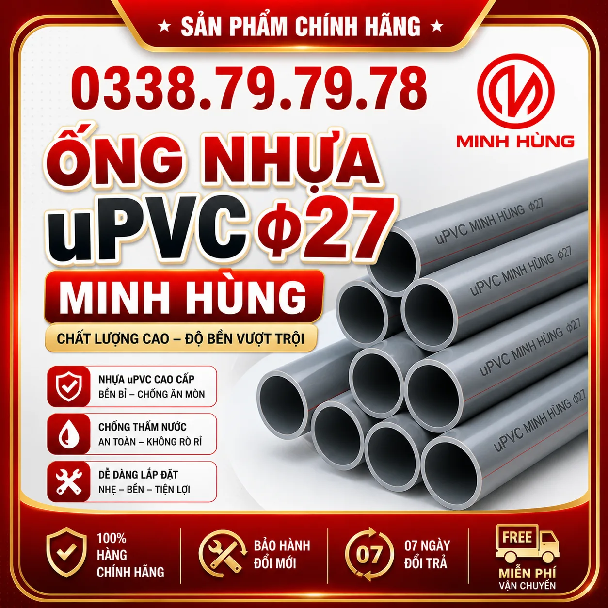 Ống nhựa uPVC φ27 Minh Hùng cho hệ thống cấp nước