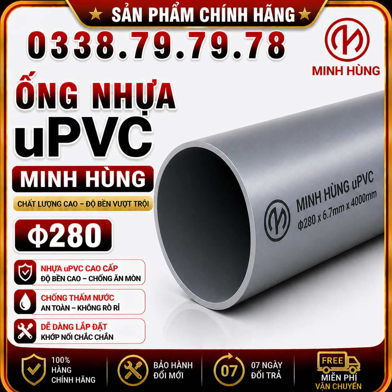Ống nhựa uPVC φ280 Minh Hùng cho hệ thống cấp nước lớn