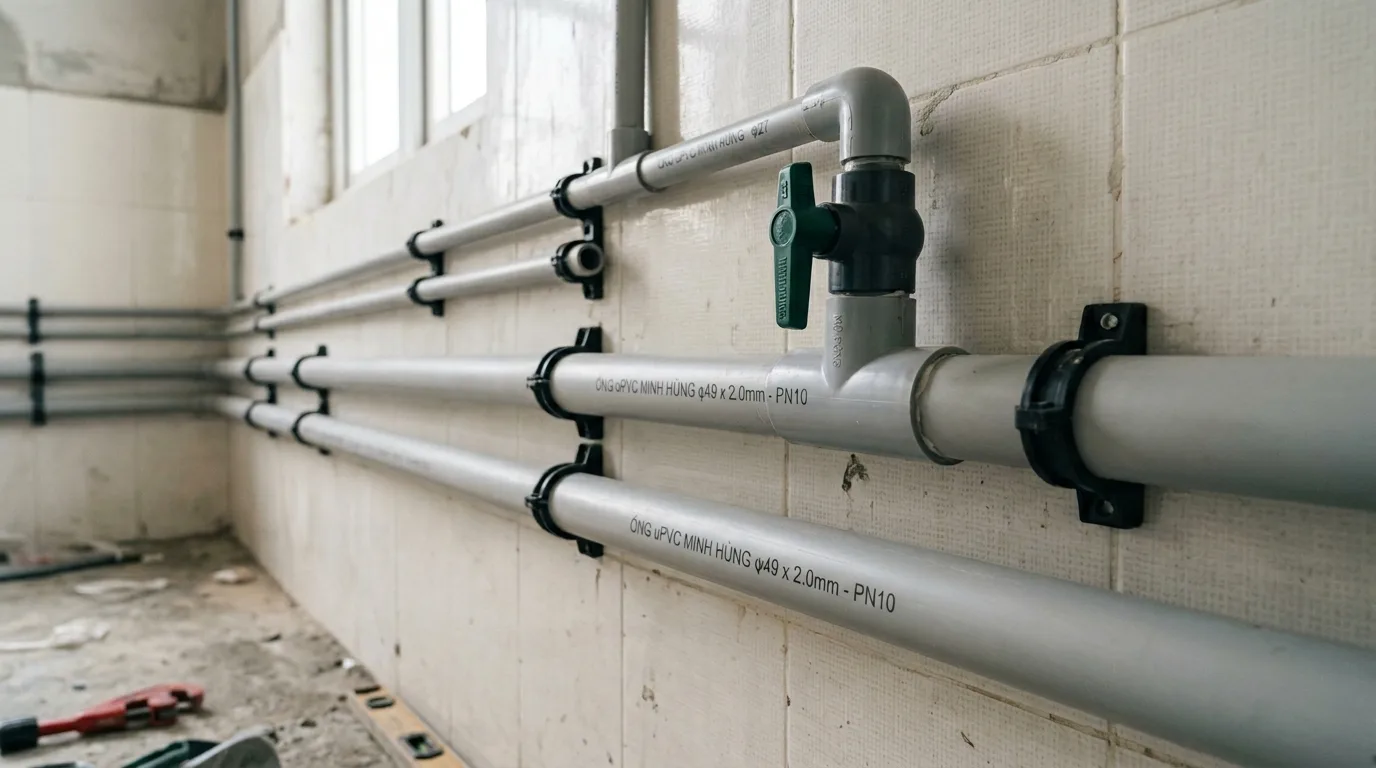 Ảnh minh hoạ: Ống nhựa uPVC φ49 Minh Hùng trong hệ thống cấp nước