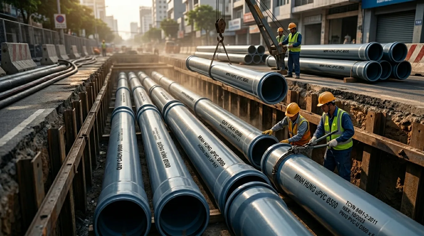 Ống nhựa uPVC φ500 Minh Hùng cho hệ thống cấp nước lớn