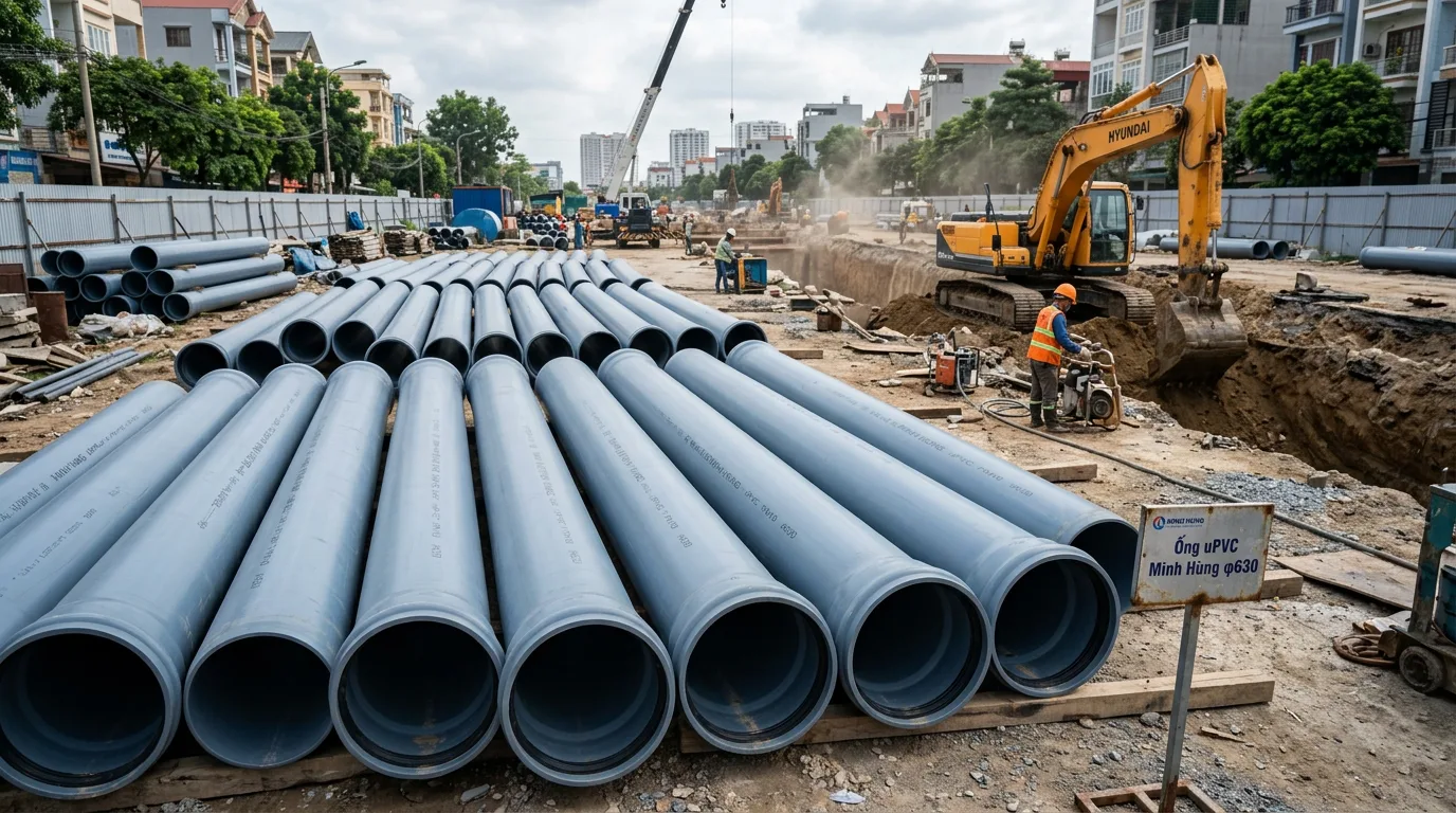 Ống nhựa uPVC φ630 Minh Hùng cho hạ tầng cấp nước lớn
