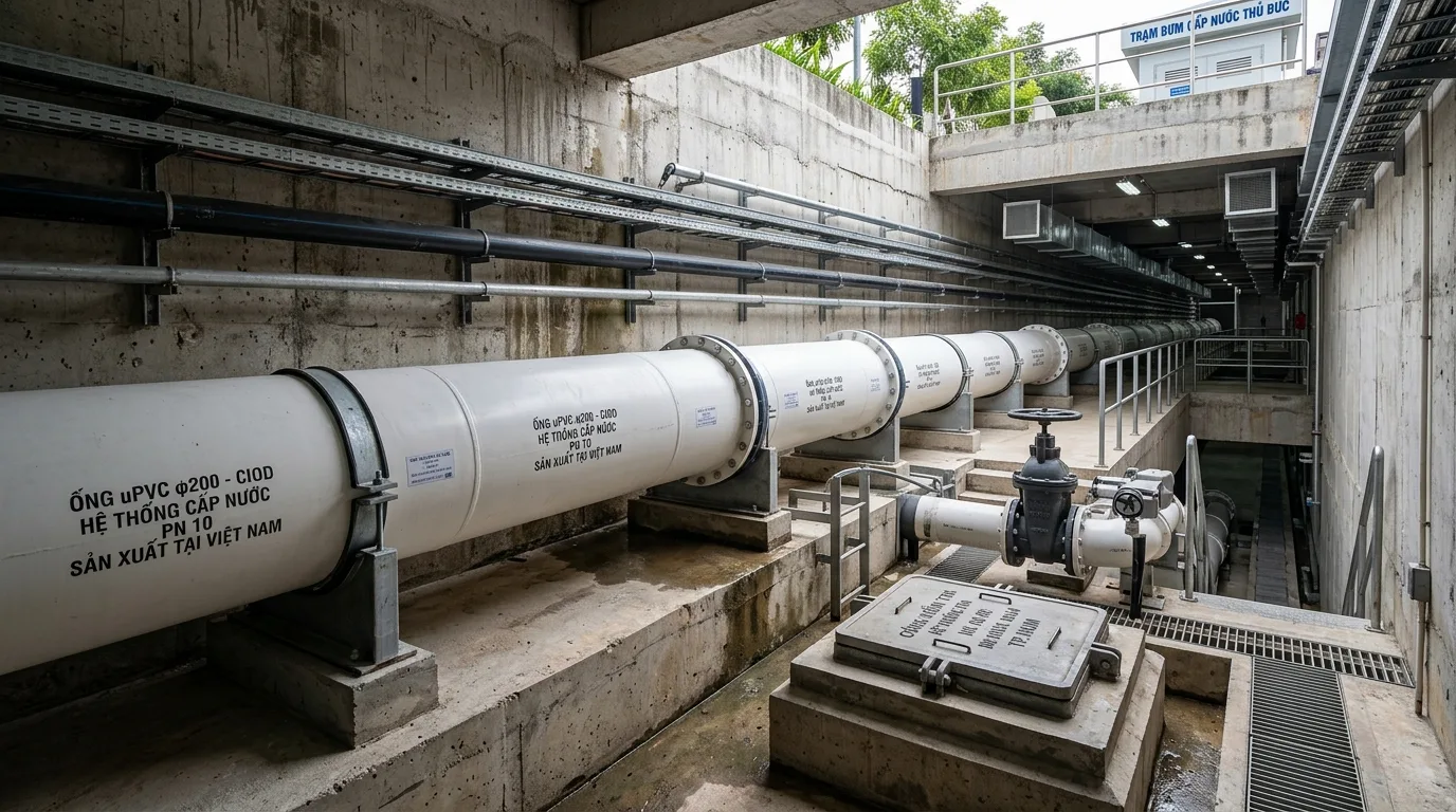 Ảnh minh hoạ: Ống uPVC CIOD φ200 trong hệ thống cấp nước