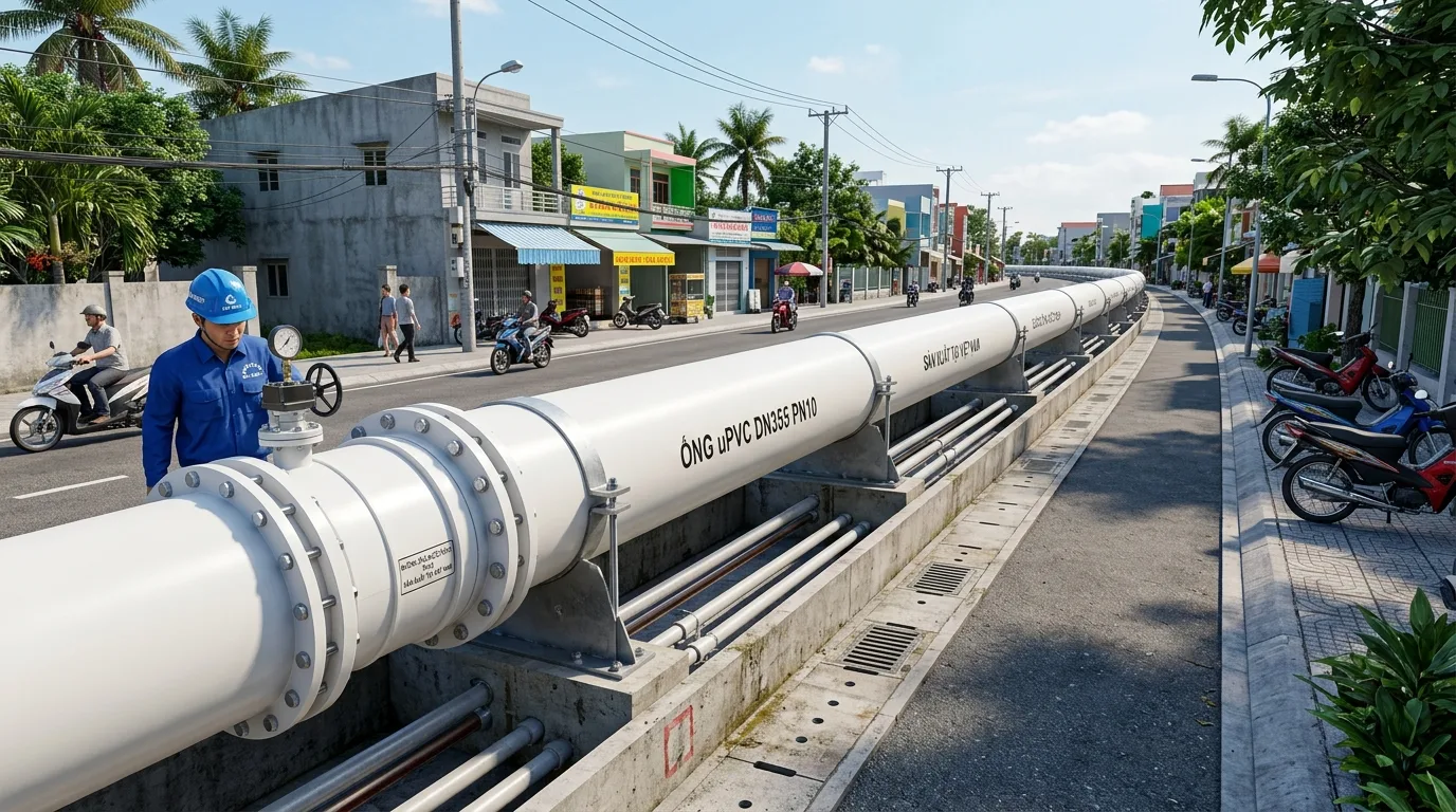 Ảnh minh hoạ: Ống uPVC DN355 sử dụng trong hệ thống dẫn nước