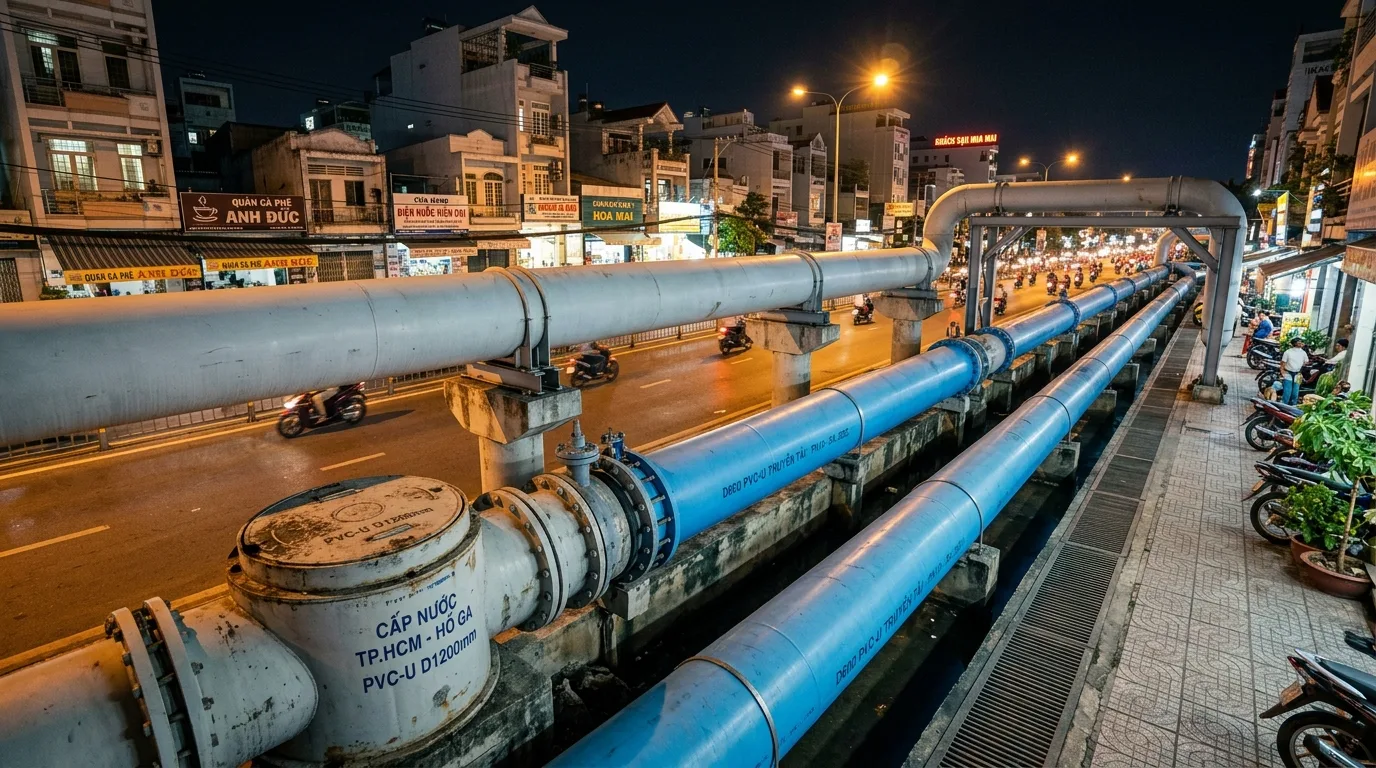 Ảnh minh hoạ: Ống uPVC đường kính lớn sử dụng trong hệ thống cấp nước đô thị