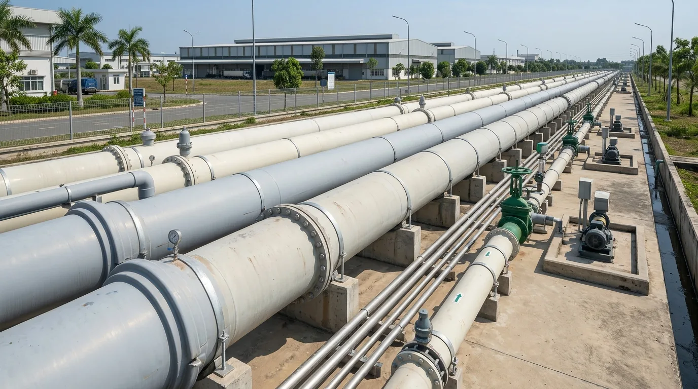 Ảnh minh hoạ: Ống uPVC đường kính lớn sử dụng trong hệ thống dẫn nước công nghiệp