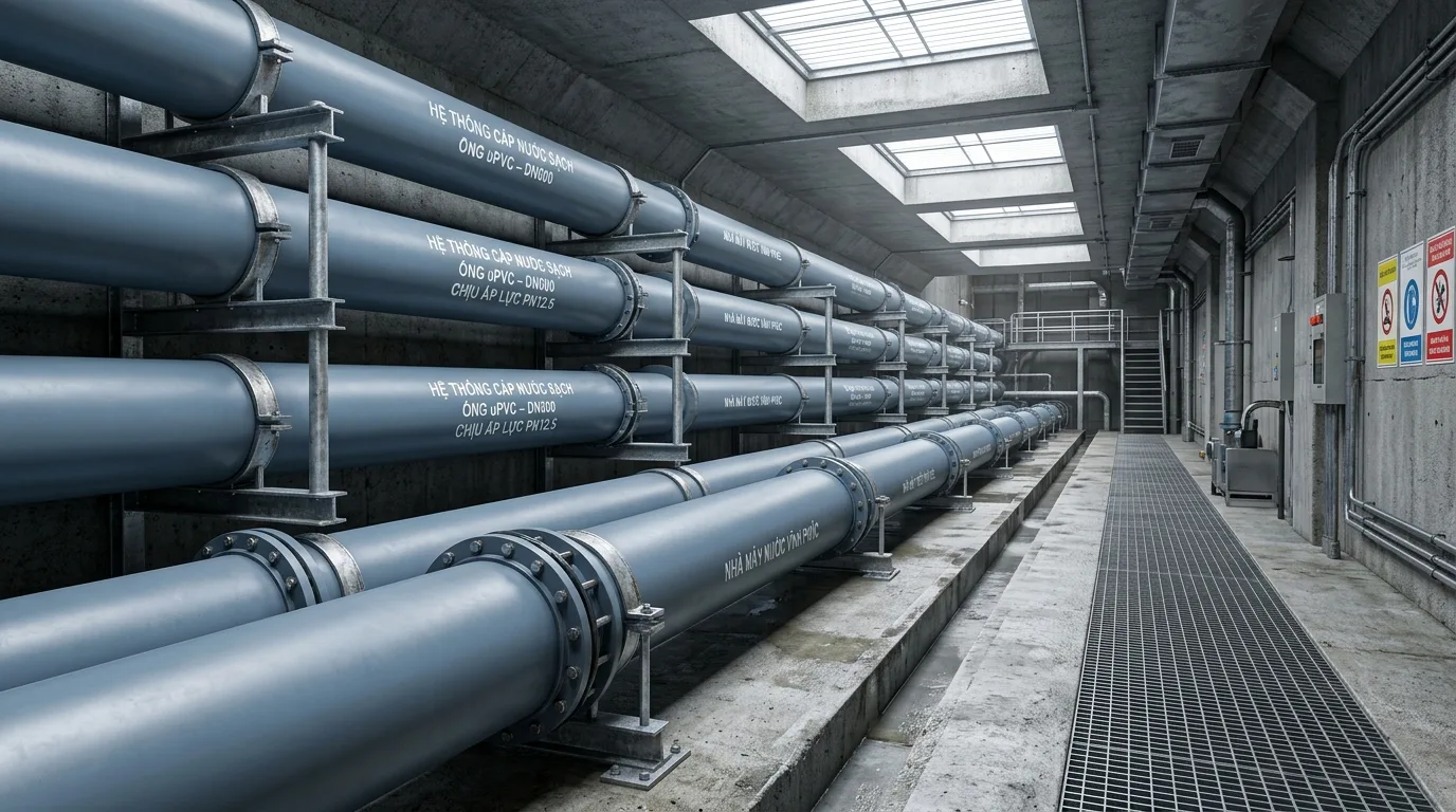 Ảnh minh hoạ: Ống uPVC kích thước lớn dùng trong hệ thống cấp nước công trình