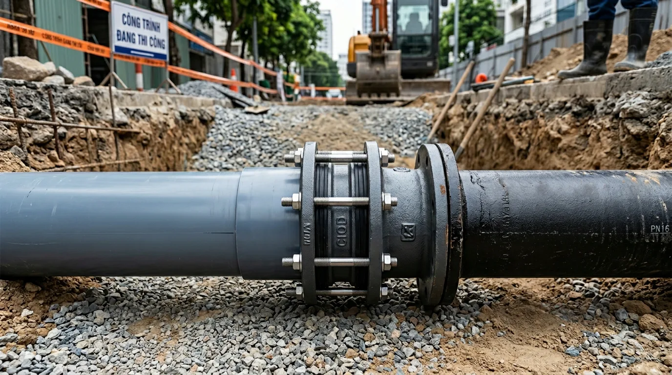 Ống uPVC nối với ống gang φ100 CIOD cho hệ cấp nước