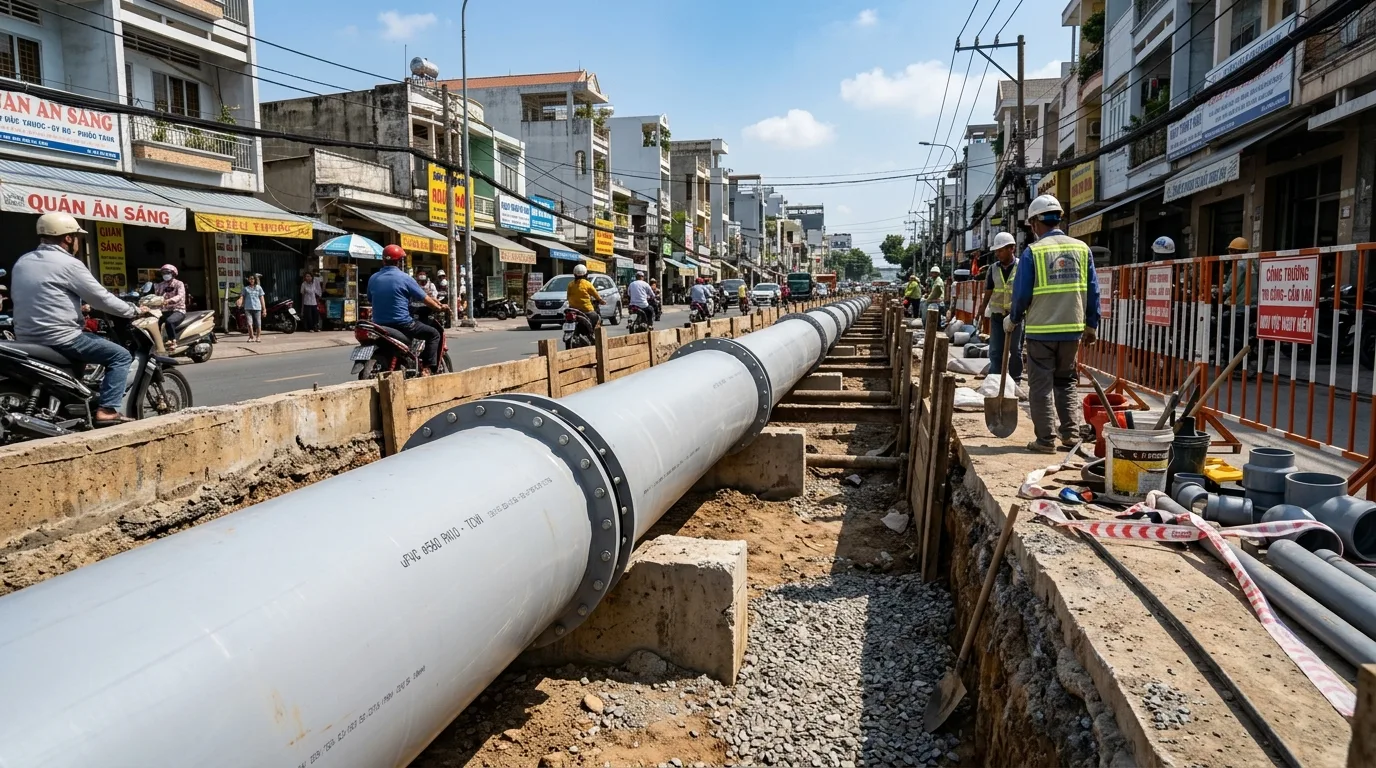 Ảnh minh hoạ: Ống uPVC φ560 trong hệ thống cấp nước