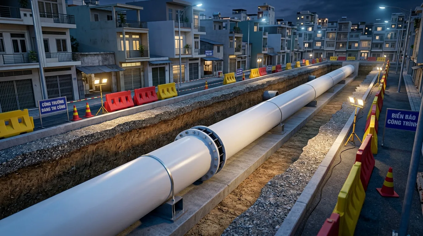 Ảnh minh hoạ: Ống uPVC φ630 trong công trình cấp nước