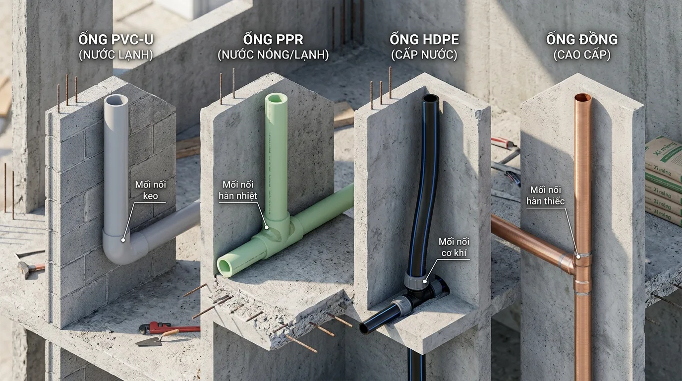 Ảnh minh hoạ: So sánh các loại ống cấp nước trong công trình
