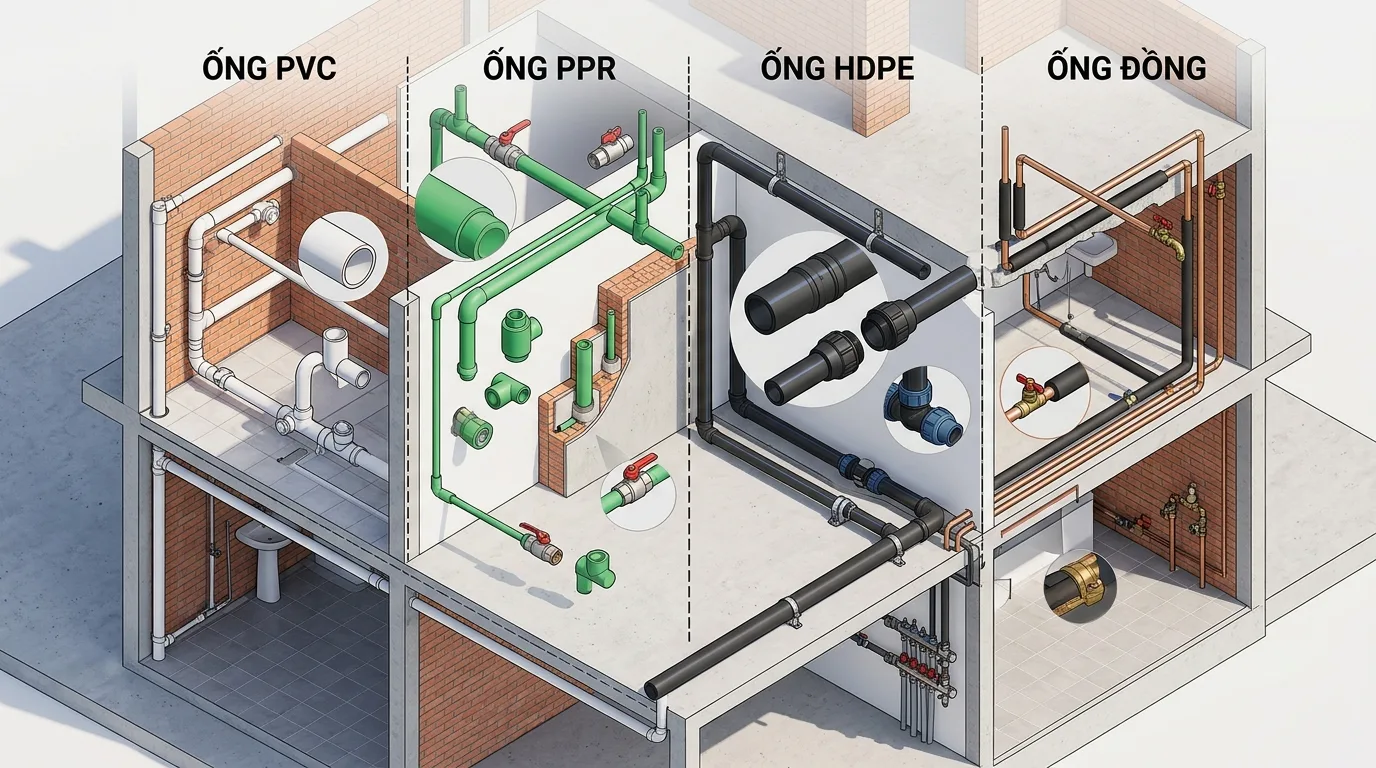 Ảnh minh hoạ: So sánh các loại ống cấp nước trong công trình