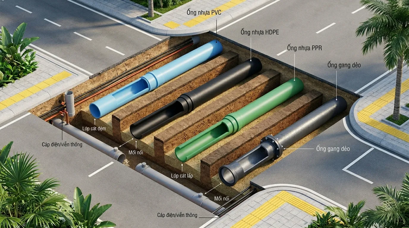 Ảnh minh hoạ: So sánh các loại ống cấp nước trong công trình hạ tầng