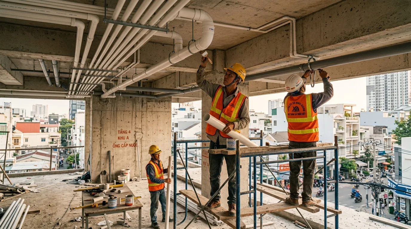 Thi công hệ thống ống nhựa uPVC trong công trình