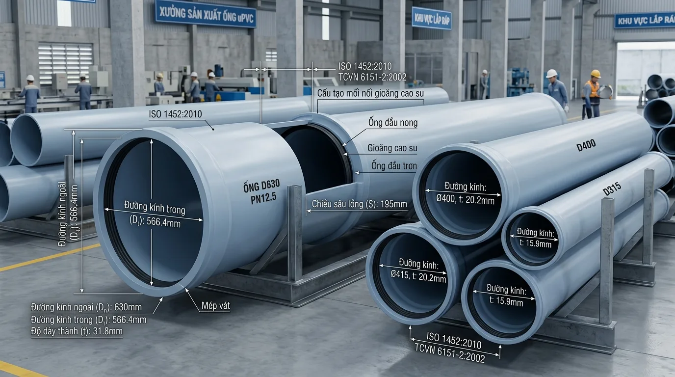 Ảnh minh hoạ: Thông số kỹ thuật ống nhựa uPVC đường kính lớn