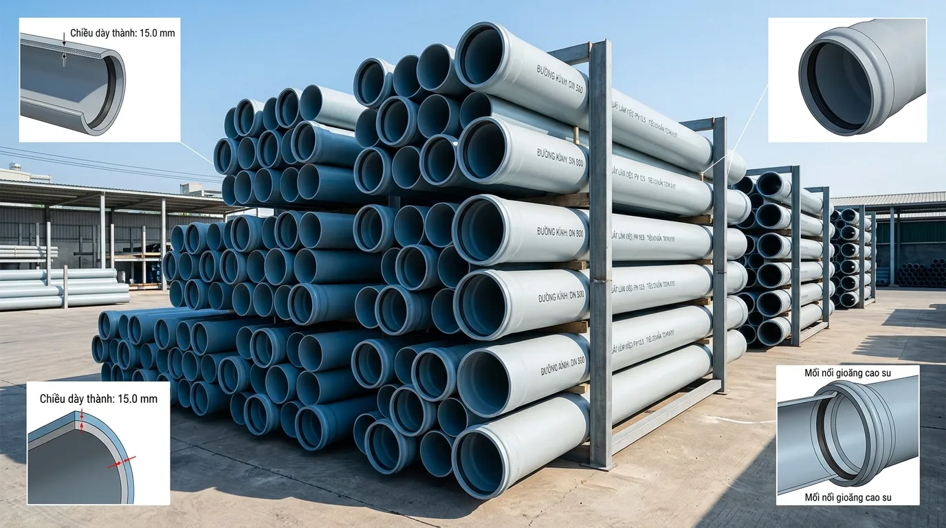 Ảnh minh hoạ: Thông số kỹ thuật ống nhựa uPVC đường kính lớn