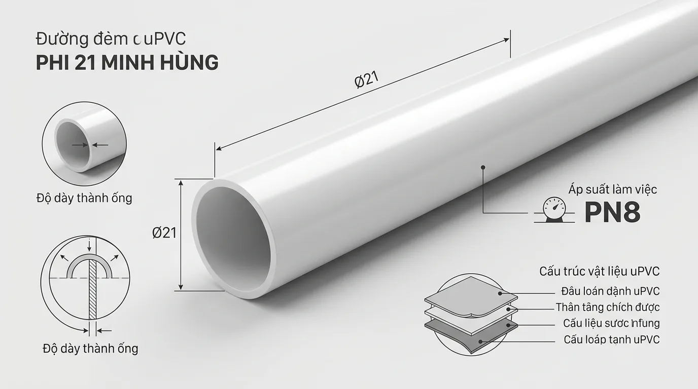 Ảnh minh hoạ: Thông số kỹ thuật ống nhựa uPVC phi 21 Minh Hùng