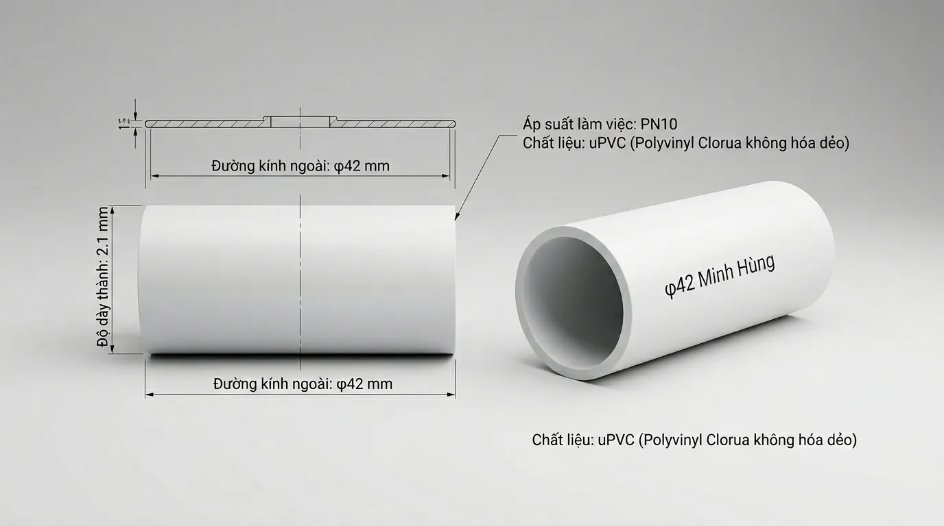 Ảnh minh hoạ: Thông số kỹ thuật ống nhựa uPVC φ42 Minh Hùng