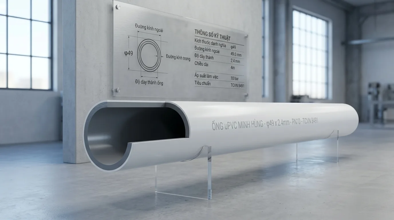 Ảnh minh hoạ: Thông số kỹ thuật ống nhựa uPVC φ49 Minh Hùng