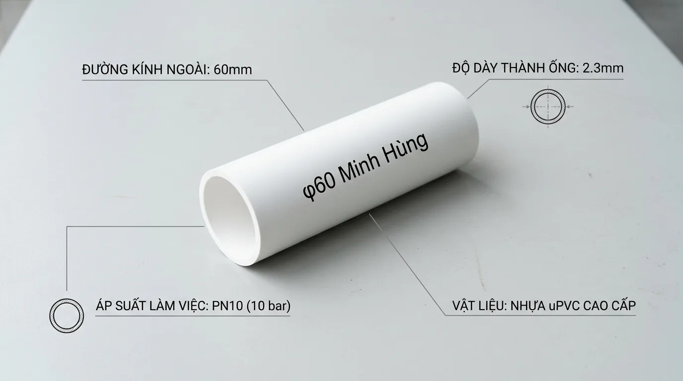 Ảnh minh hoạ: Thông số kỹ thuật ống nhựa uPVC φ60 Minh Hùng