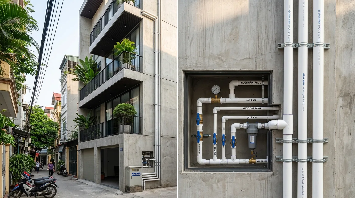 Ảnh minh hoạ: Ứng dụng ống nhựa uPVC φ42 trong hệ thống cấp nước